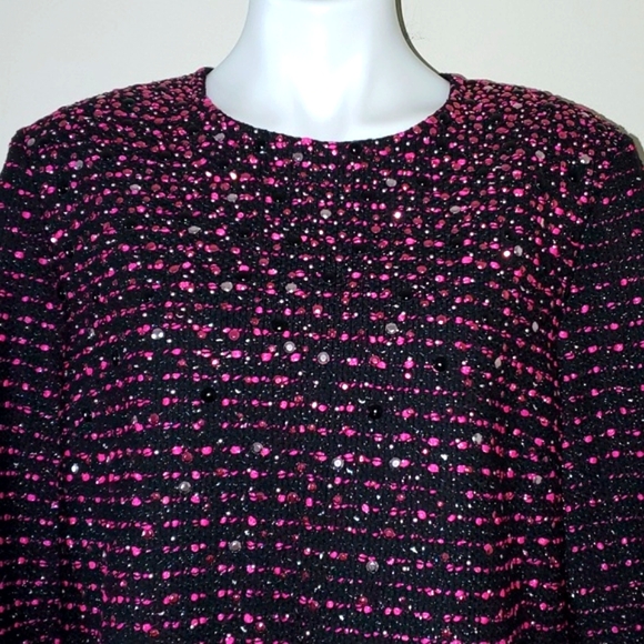 ST. JOHN Black Pink Cavier Wool Blend Knit Sequin Top Jacket Size 14 - Picture 5 of 12